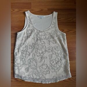 LC Lauren Conrad Cream Floral Beaded Tank Top
